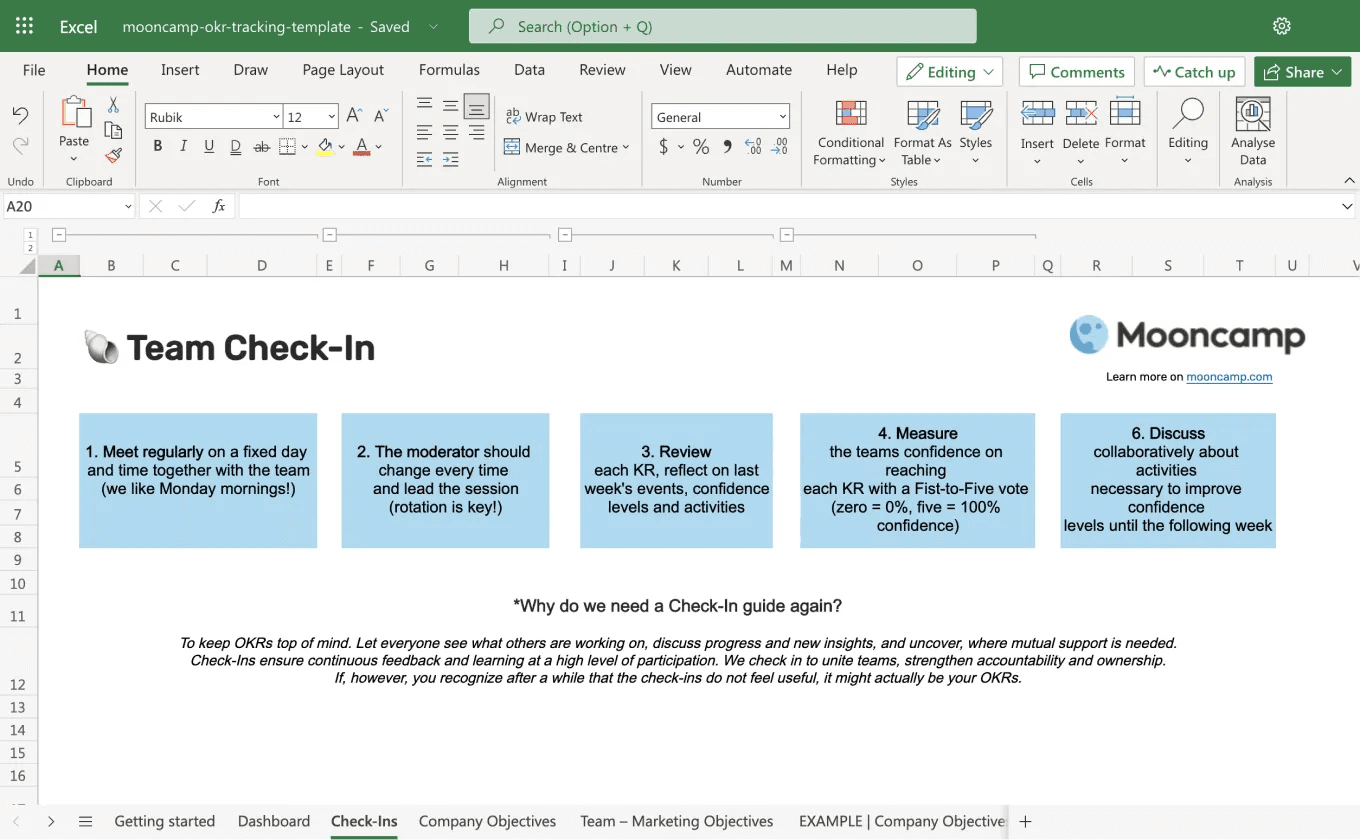 Excel OKR Template check-ins