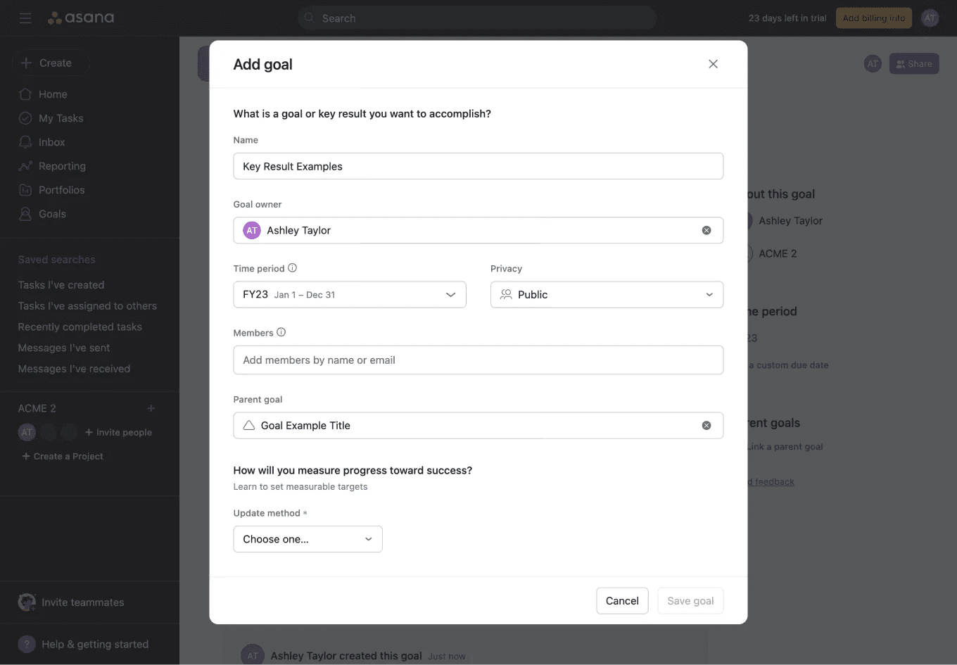 Asana Goals Key Result