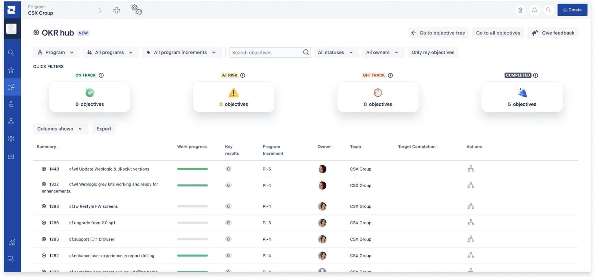 Jira Align OKR Hub Filters